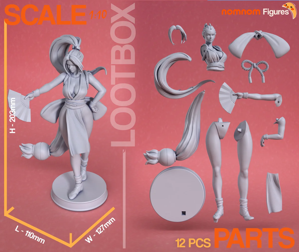 Mai Shiranui | Fan Art | 3D Printed Resin Model Garage Kit | *Un-Painted* | Nomnom 3
