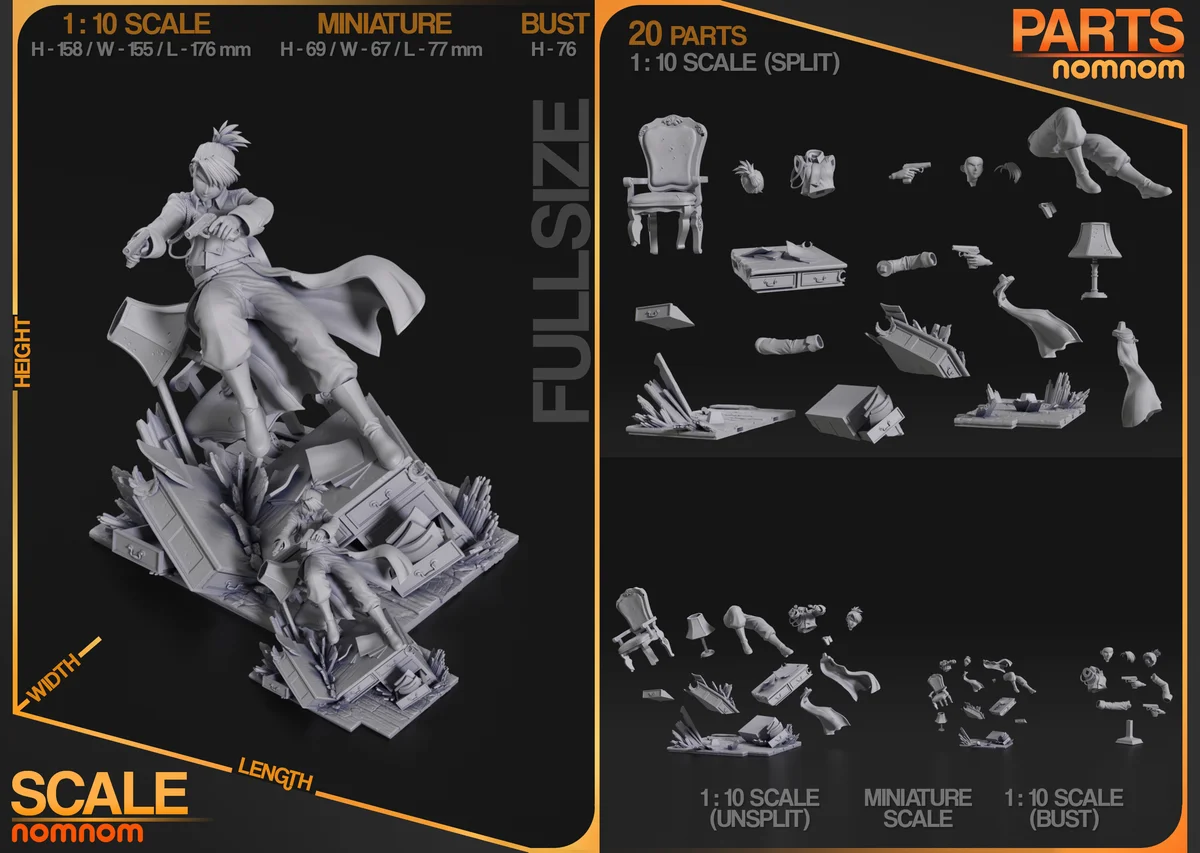 Riza Hawkeye | Fan Art | 3D Printed Resin Model Garage Kit | *Un-Painted* | Nomnom 3