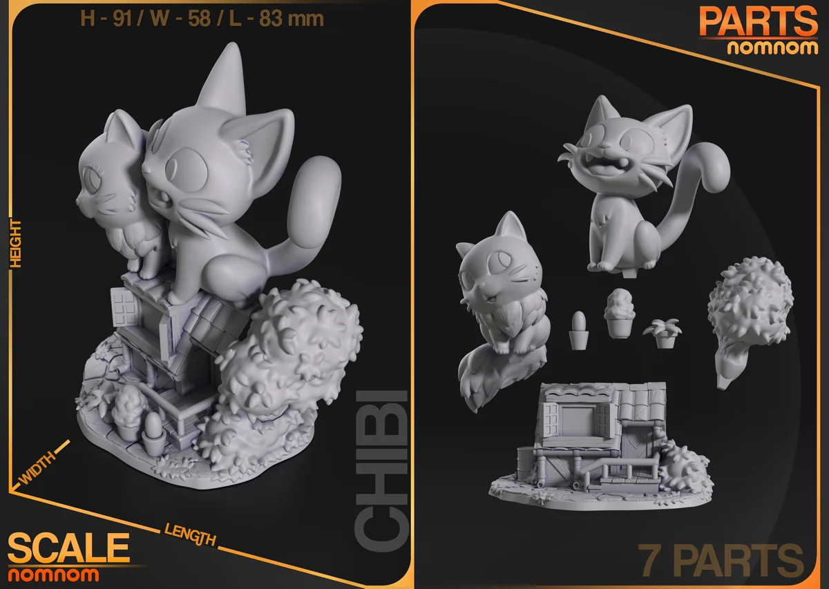 Chibi Jiji | Fan Art | 3D Printed Resin Model Garage Kit | *Un-Painted* | Nomnom 3