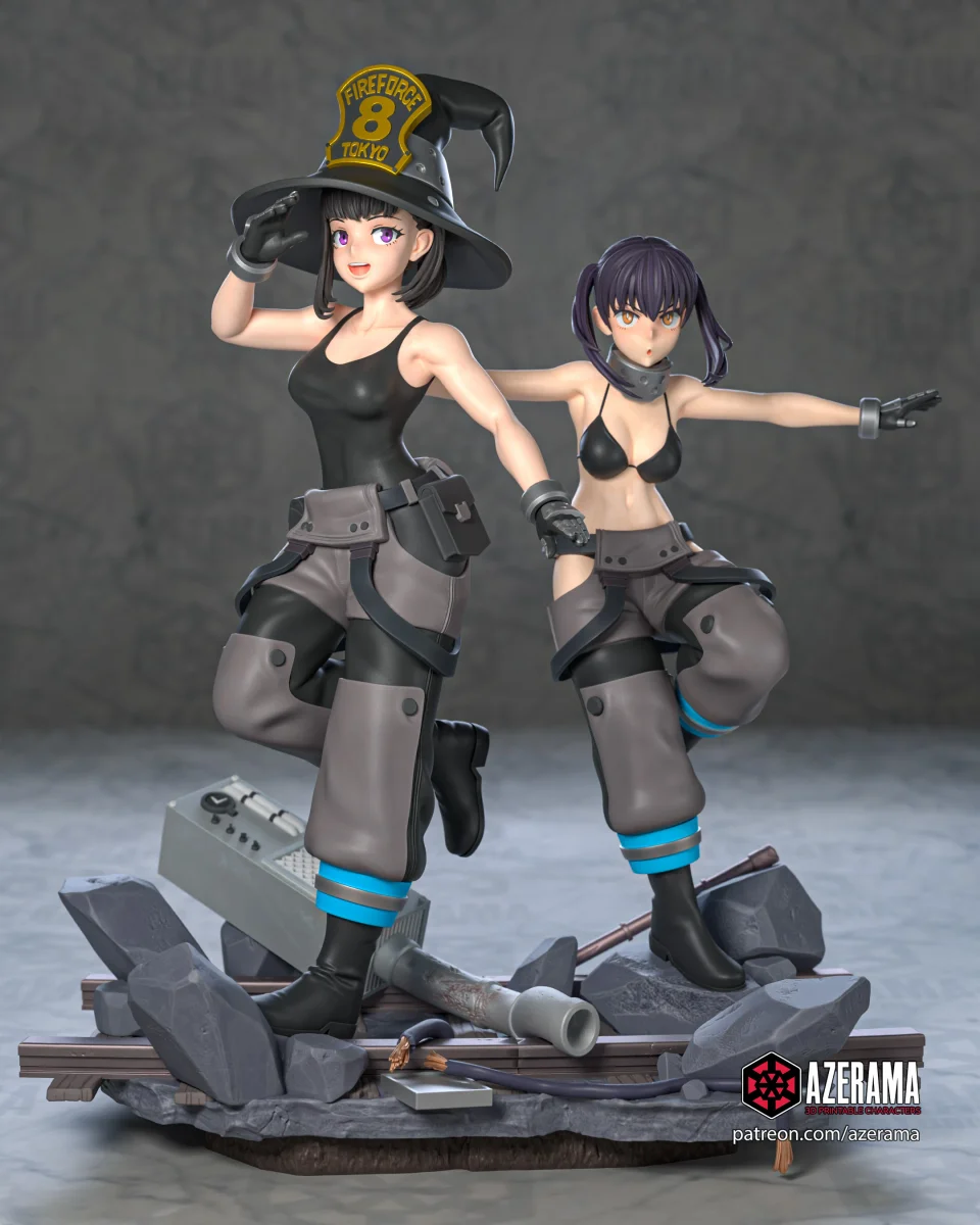 Maki + Tamaki - Fire Force | Fan Art | 3D Printed Resin Model Garage Kit | *Un-Painted* | Azerama 3