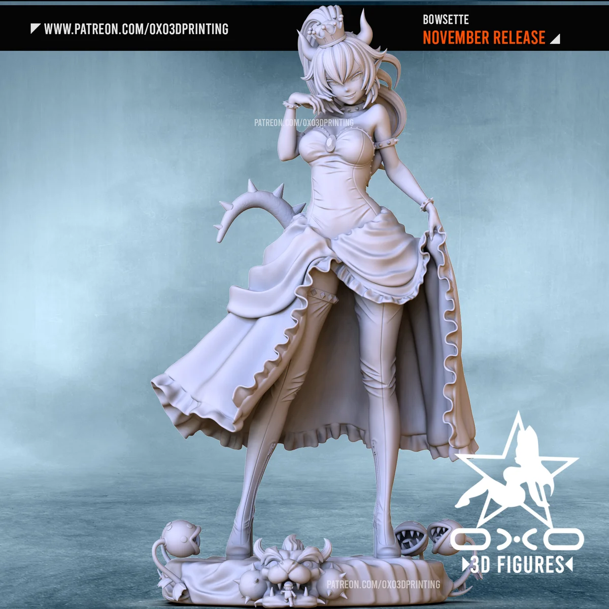 Bowsette | Fan Art | 3D Printed Resin Model Garage Kit | *Un-Painted* | OXO3D 7