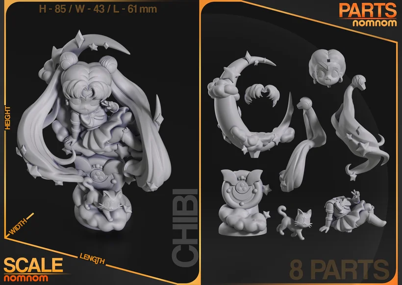 Chibi Sailor Moon | Fan Art | 3D Printed Resin Model Garage Kit | *Un-Painted* | Nomnom 3