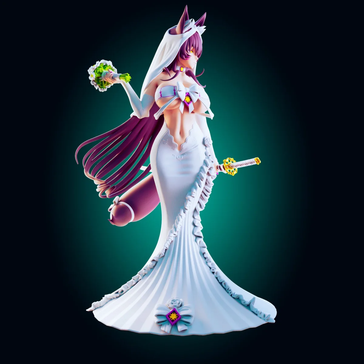 Cat Bride | Fan Art | 3D Printed Resin Model Garage Kit | *Un-Painted* | Officer Rhu 3