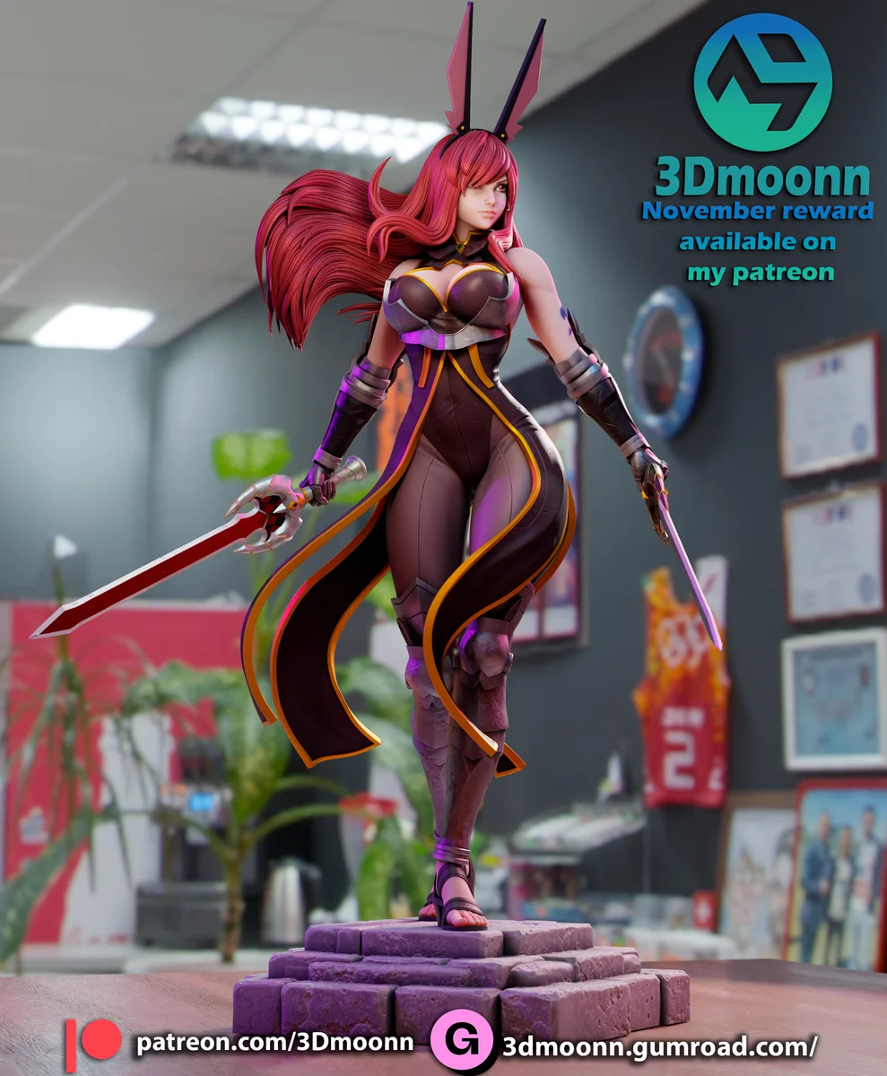 Erza Scarlet | Fan Art | 3D Printed Resin Model Garage Kit | *Un-Painted* | 3DMoonn 3