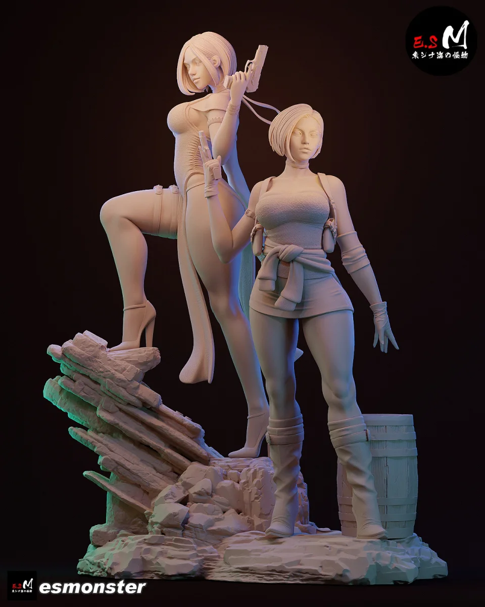 Ada Wong & Jill Valentine | Fan Art | 3D Printed Resin Model Garage Kit | *Un-Painted* | ES Monster 4