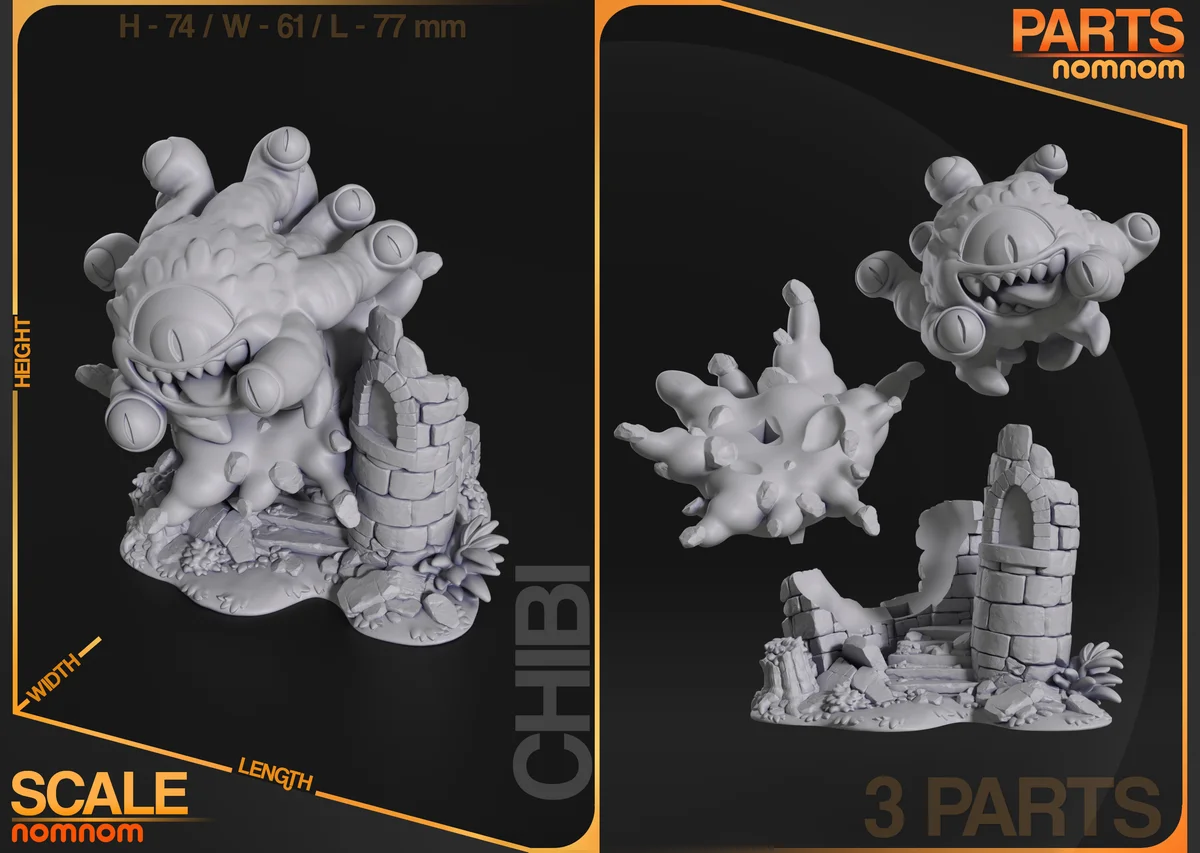 Chibi Beholder | Fan Art | 3D Printed Resin Model Garage Kit | *Un-Painted* | Nomnom 3