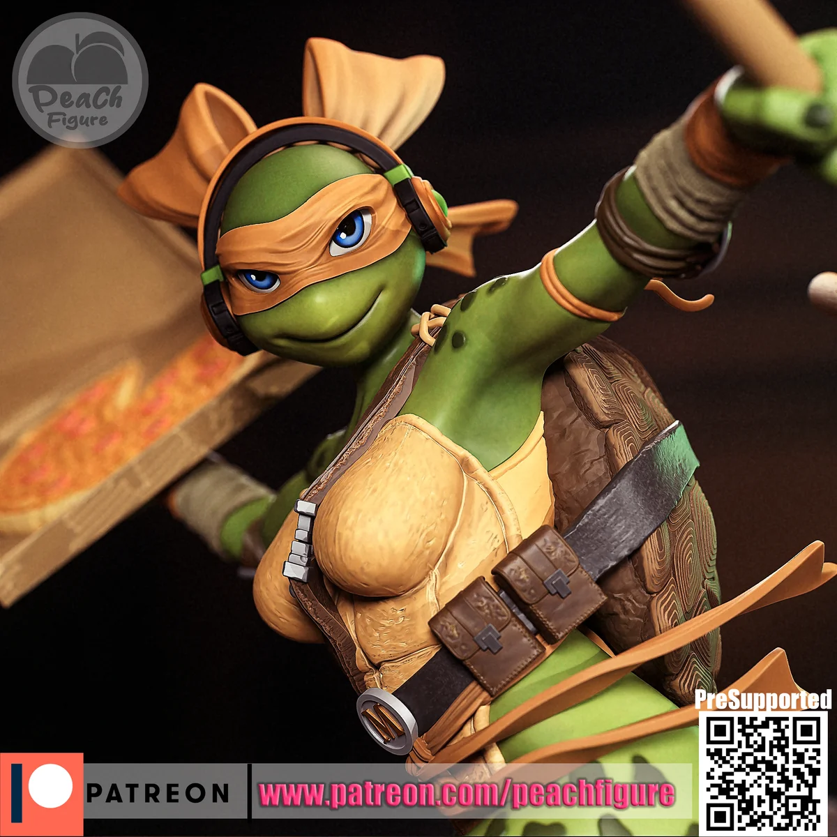 Michelangela | Fan Art | 3D Printed Resin Model Garage Kit | *Un-Painted* | Peach Figure