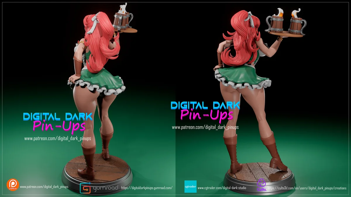 Barmaid | Fan Art | 3D Printed Resin Model Garage Kit | *Un-Painted* | Digital Dark 3
