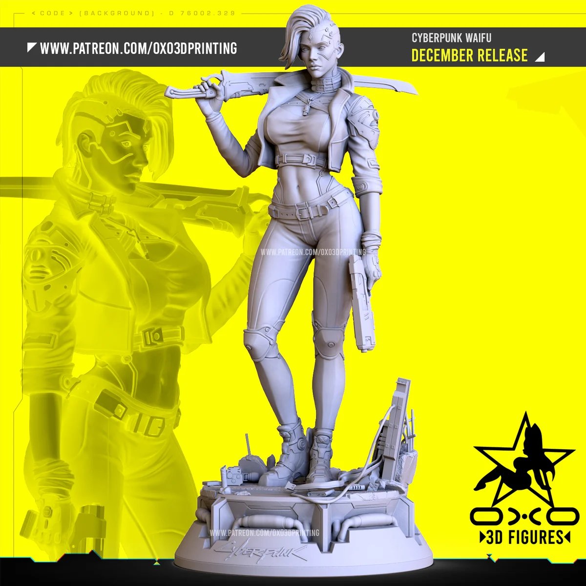 Cyberpunk Waifu | Fan Art | 3D Printed Resin Model Garage Kit | *Un-Painted* | OXO3D 5