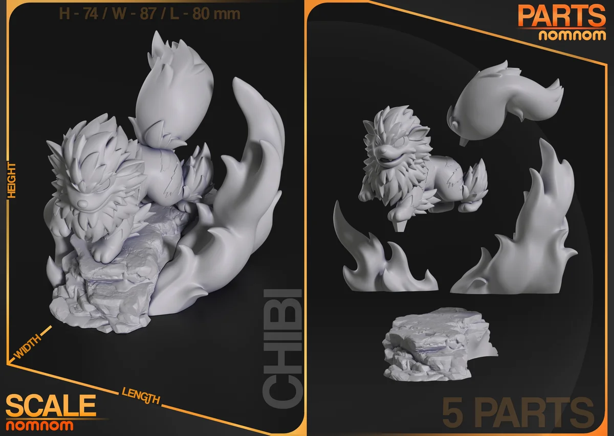 Chibi Arcanine | Fan Art | 3D Printed Resin Model Garage Kit | *Un-Painted* | Nomnom 5
