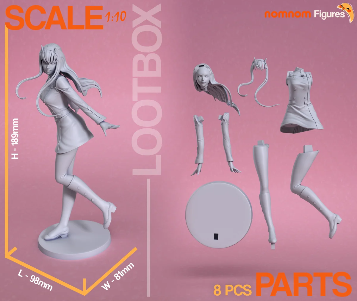 Zero Two | Fan Art | 3D Printed Resin Model Garage Kit | *Un-Painted* | Nomnom 3