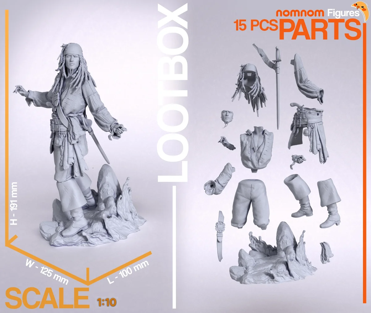 Jack Sparrow | Fan Art | 3D Printed Resin Model Garage Kit | *Un-Painted* | Nomnom 3