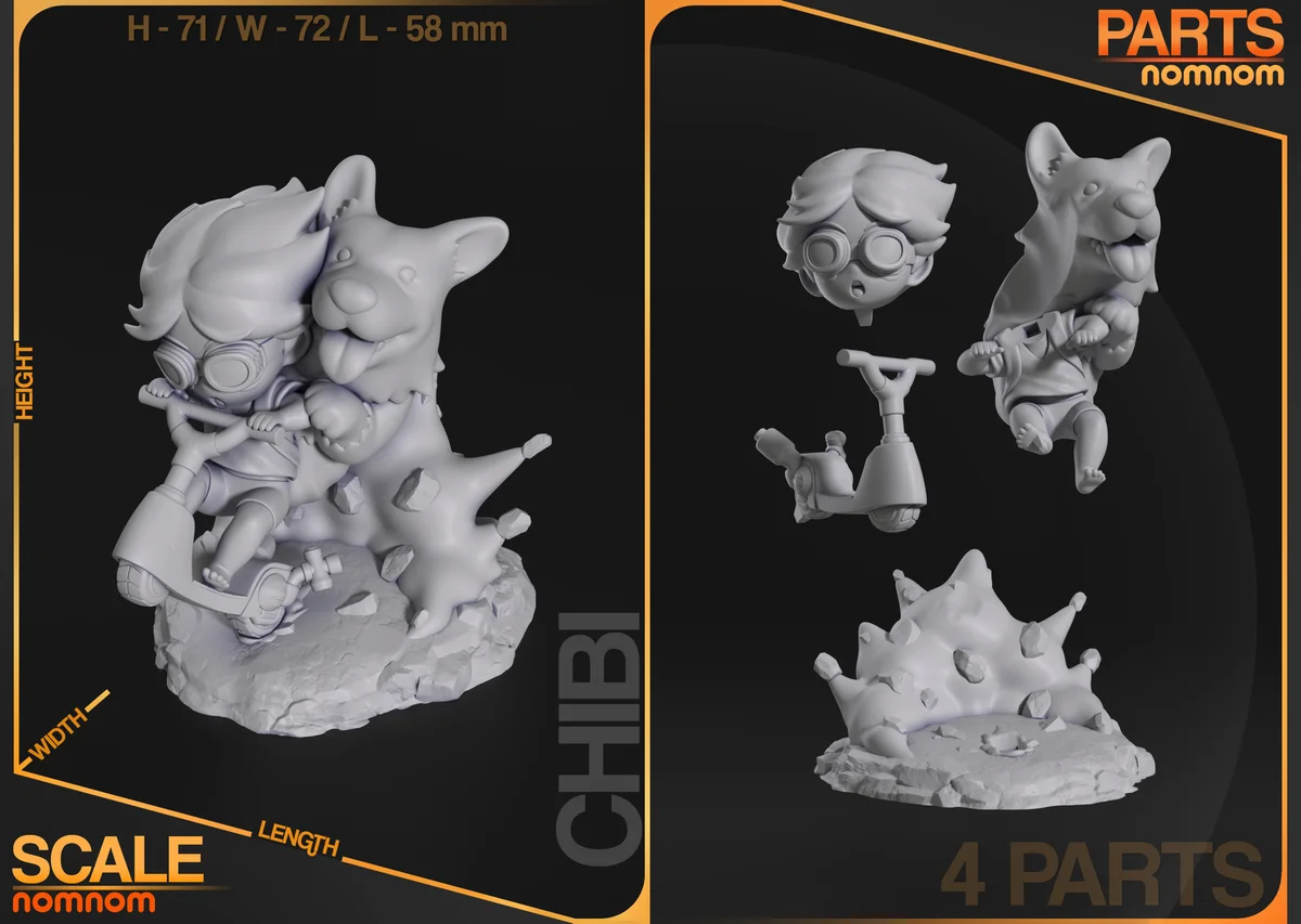 Chibi Ein & Edward | Fan Art | 3D Printed Resin Model Garage Kit | *Un-Painted* | Nomnom 3