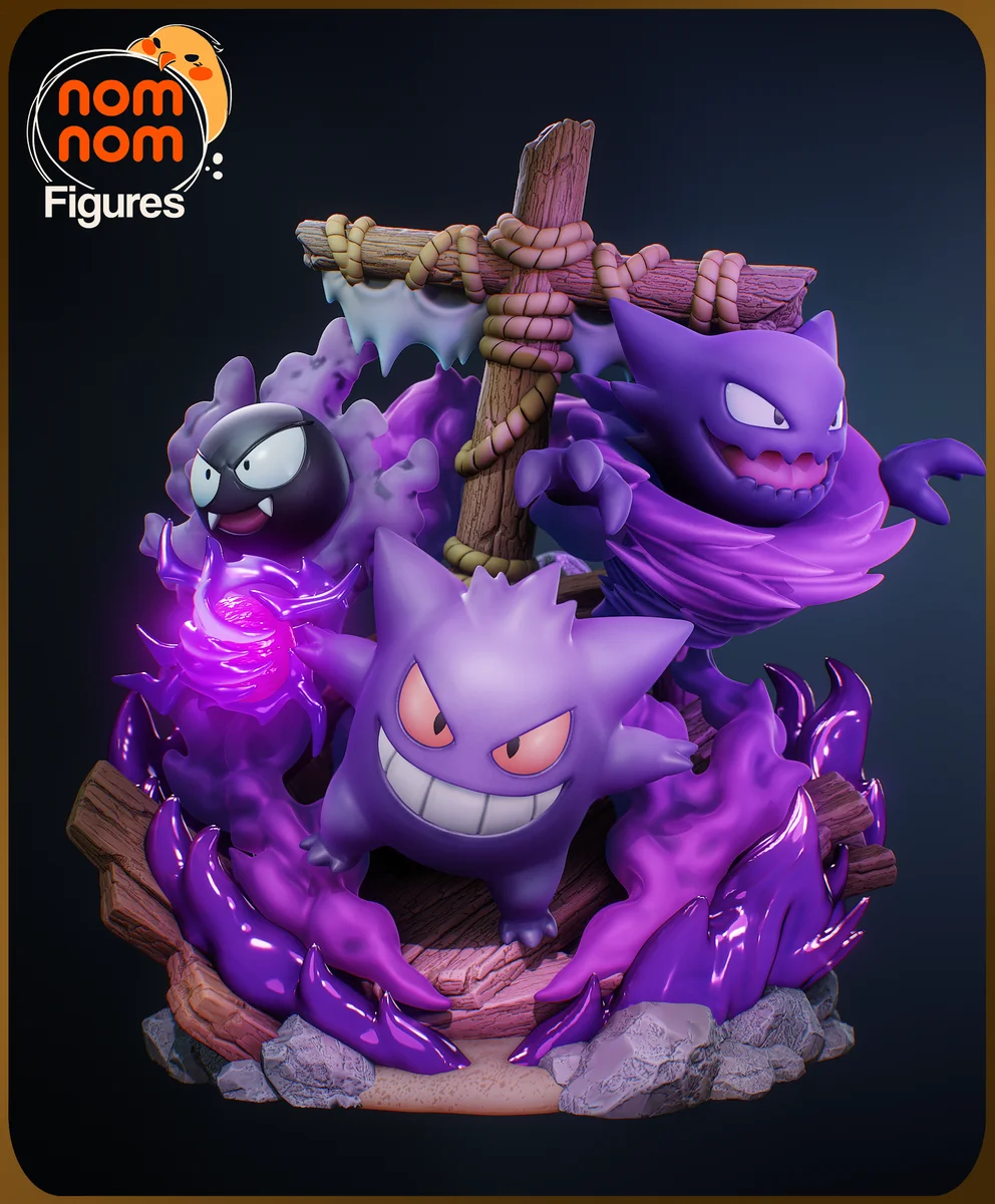 Chibi Ghost Pokemon Diorama | Fan Art | 3D Printed Resin Model Garage Kit | *Un-Painted* | Nomnom
