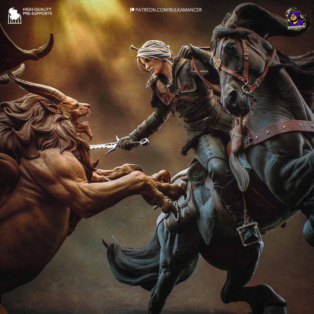 Ciri vs Manticore | Fan Art | 3D Printed Resin Model Garage Kit | *Un-Painted* | Bulkamancer