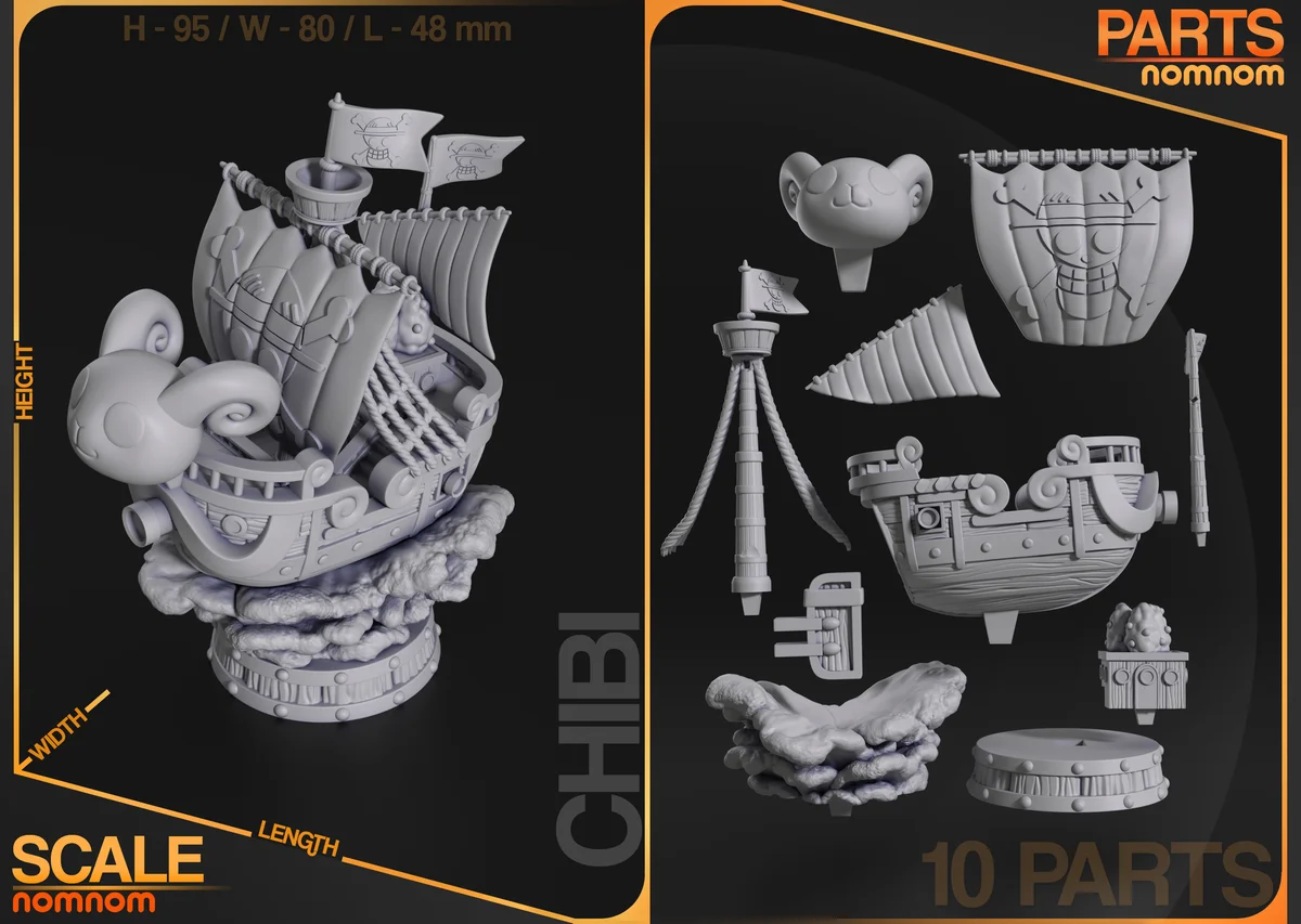 Chibi Going Merry | Fan Art | 3D Printed Resin Model Garage Kit | *Un-Painted* | Nomnom 3