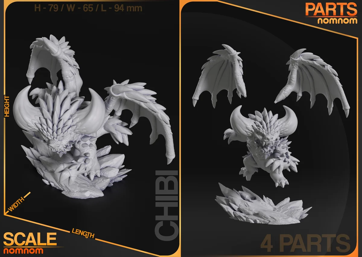 Chibi Nergigante | Fan Art | 3D Printed Resin Model Garage Kit | *Un-Painted* | Nomnom 5