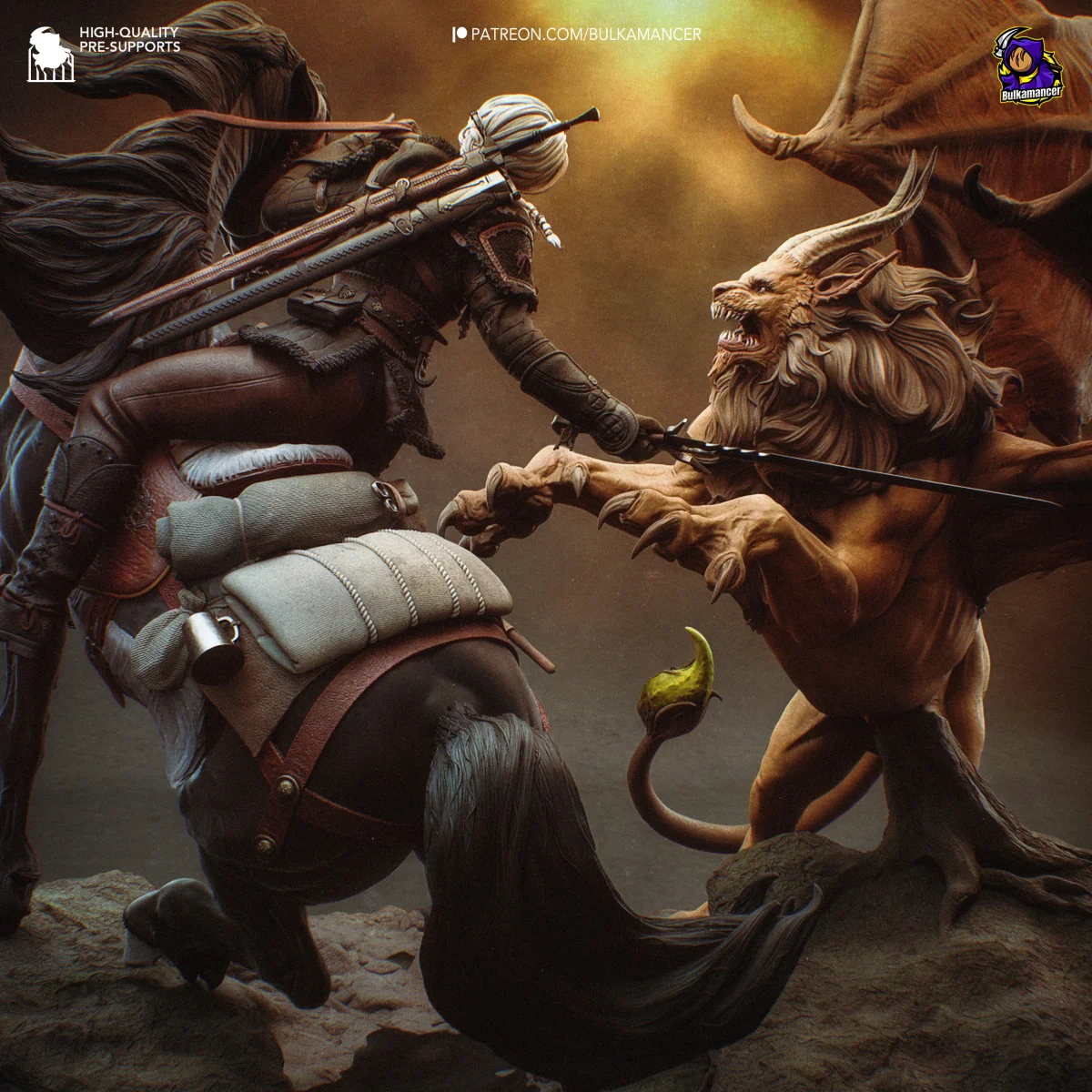 Ciri vs Manticore | Fan Art | 3D Printed Resin Model Garage Kit | *Un-Painted* | Bulkamancer 4