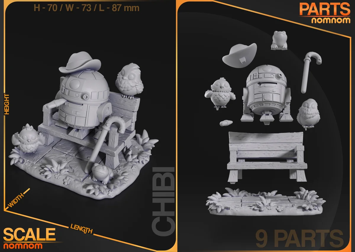 Chibi R2D2 | Fan Art | 3D Printed Resin Model Garage Kit | *Un-Painted* | Nomnom 5