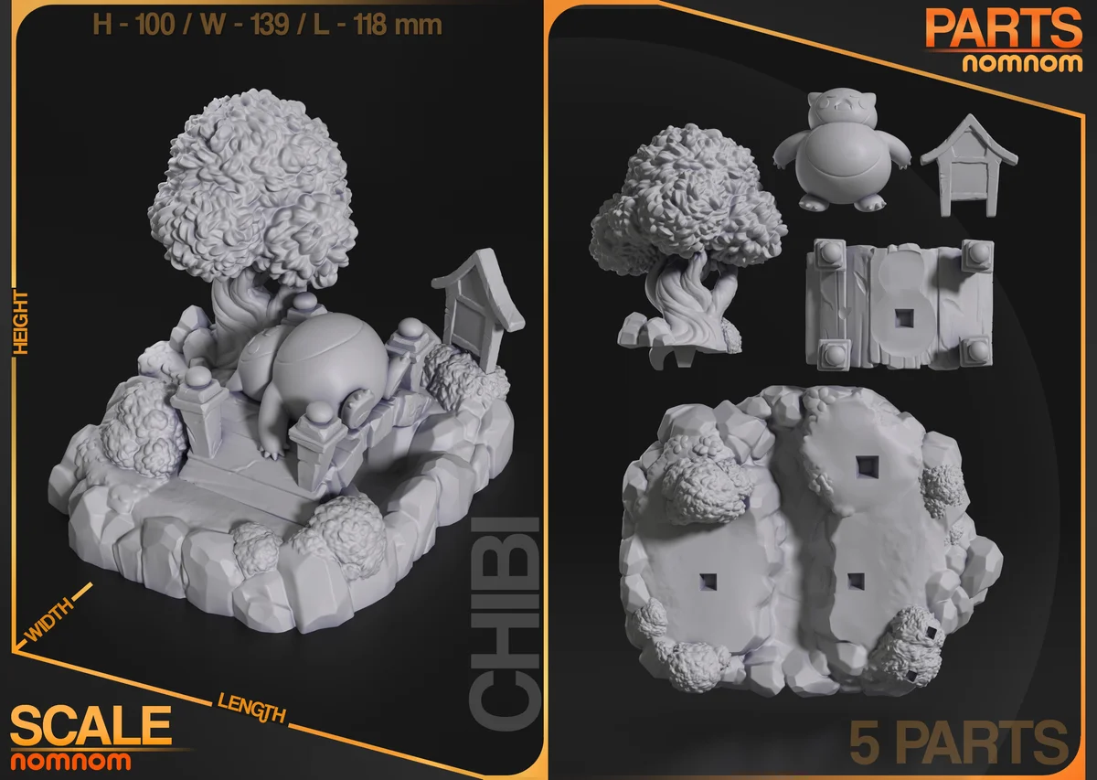 Chibi Snorlax | Fan Art | 3D Printed Resin Model Garage Kit | *Un-Painted* | Nomnom 3