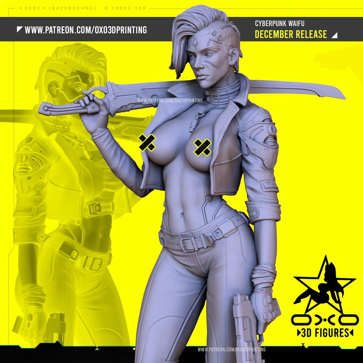 Cyberpunk Waifu | Fan Art | 3D Printed Resin Model Garage Kit | *Un-Painted* | OXO3D 8