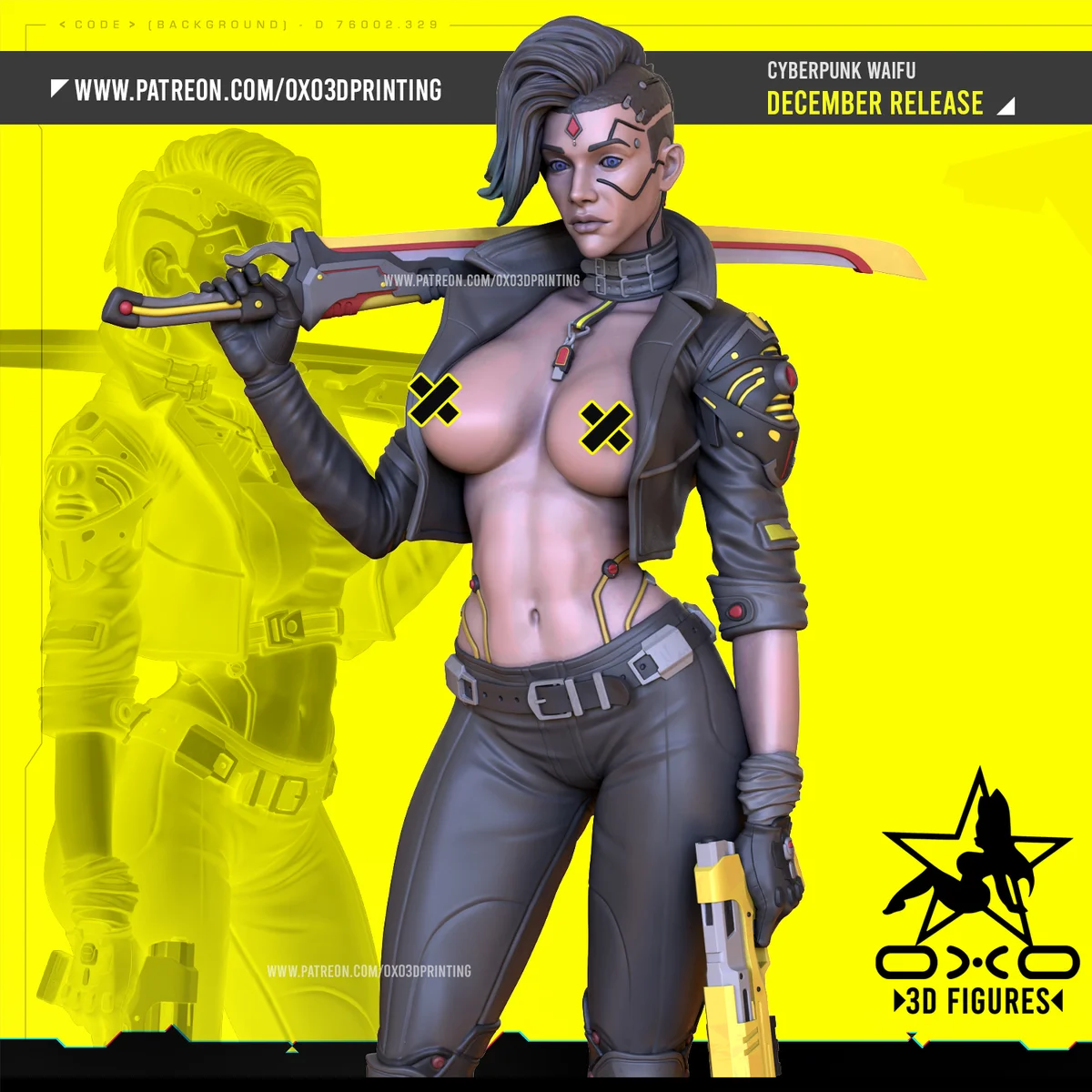 Cyberpunk Waifu | Fan Art | 3D Printed Resin Model Garage Kit | *Un-Painted* | OXO3D 6