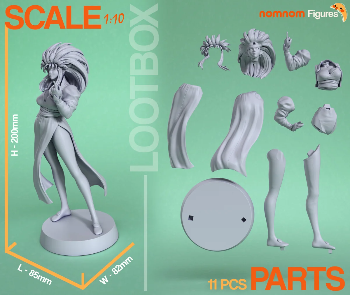 Ryoko | Fan Art | 3D Printed Resin Model Garage Kit | *Un-Painted* | Nomnom 3
