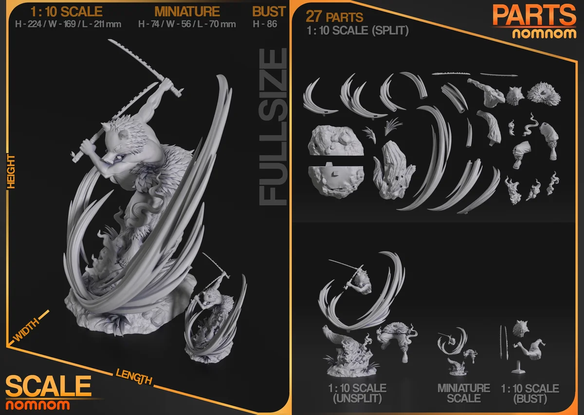 Inosuke | Fan Art | 3D Printed Resin Model Garage Kit | *Un-Painted* | Nomnom 3