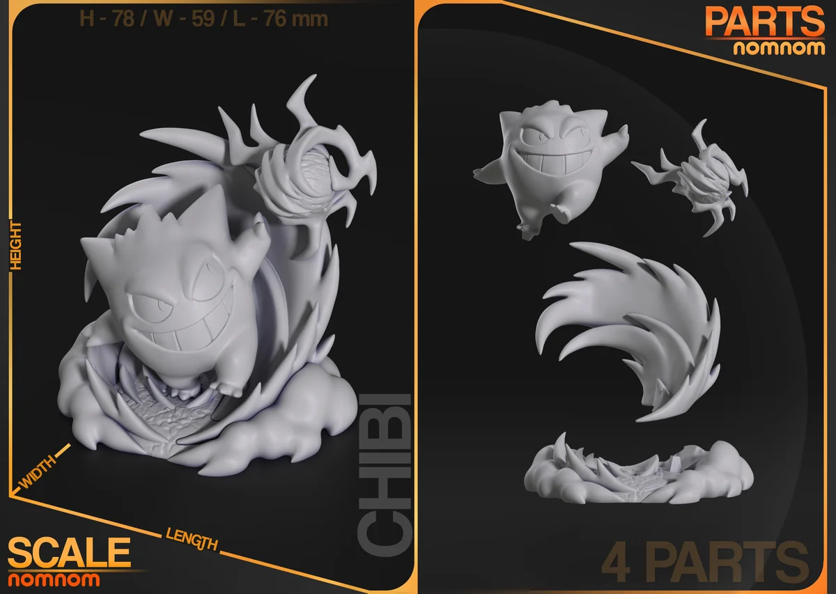 Chibi Gengar | Fan Art | 3D Printed Resin Model Garage Kit | *Un-Painted* | Nomnom 5