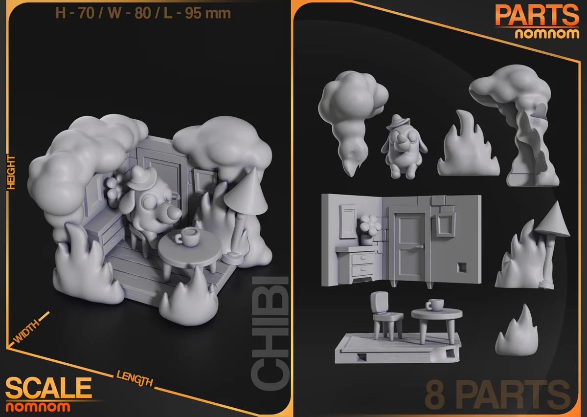 Chibi This is Fine Meme | Fan Art | 3D Printed Resin Model Garage Kit | *Un-Painted* | Nomnom 3