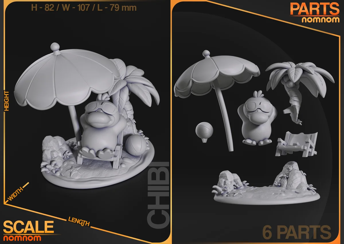 Chibi Psyduck | Fan Art | 3D Printed Resin Model Garage Kit | *Un-Painted* | Nomnom 3