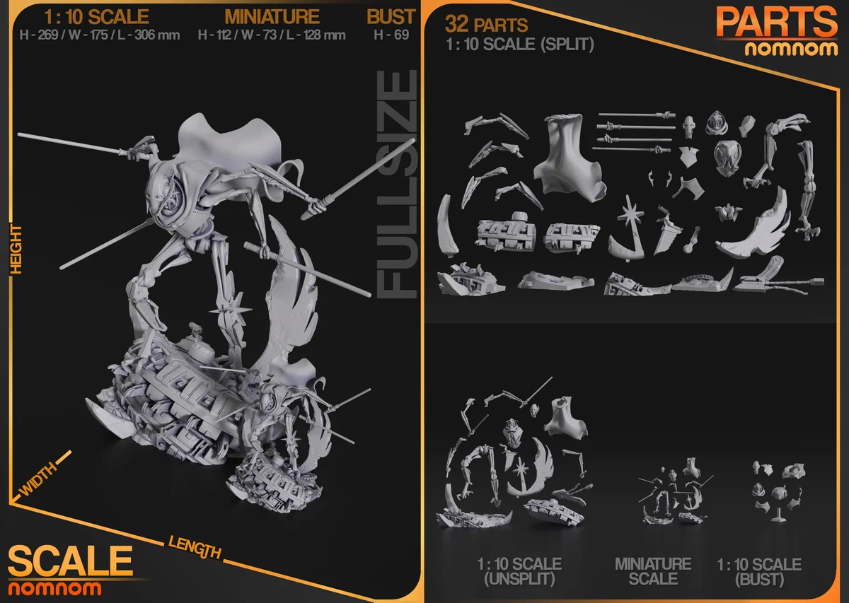 General Grievous | Fan Art | 3D Printed Resin Model Garage Kit | *Un-Painted* | Nomnom 3