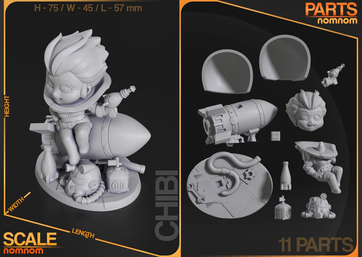 Chibi Nuka Girl | Fan Art | 3D Printed Resin Model Garage Kit | *Un-Painted* | Nomnom 3