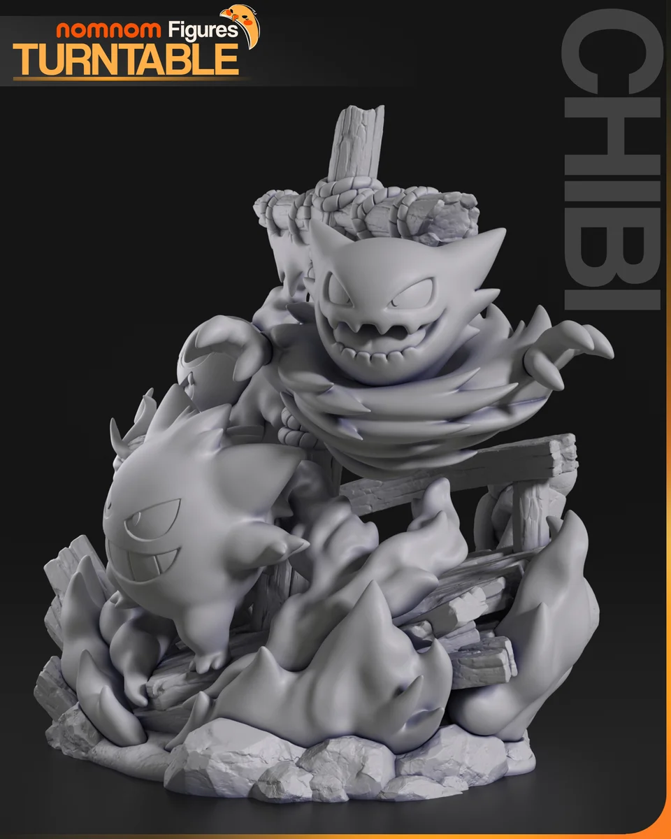 Chibi Ghost Pokemon Diorama | Fan Art | 3D Printed Resin Model Garage Kit | *Un-Painted* | Nomnom 11