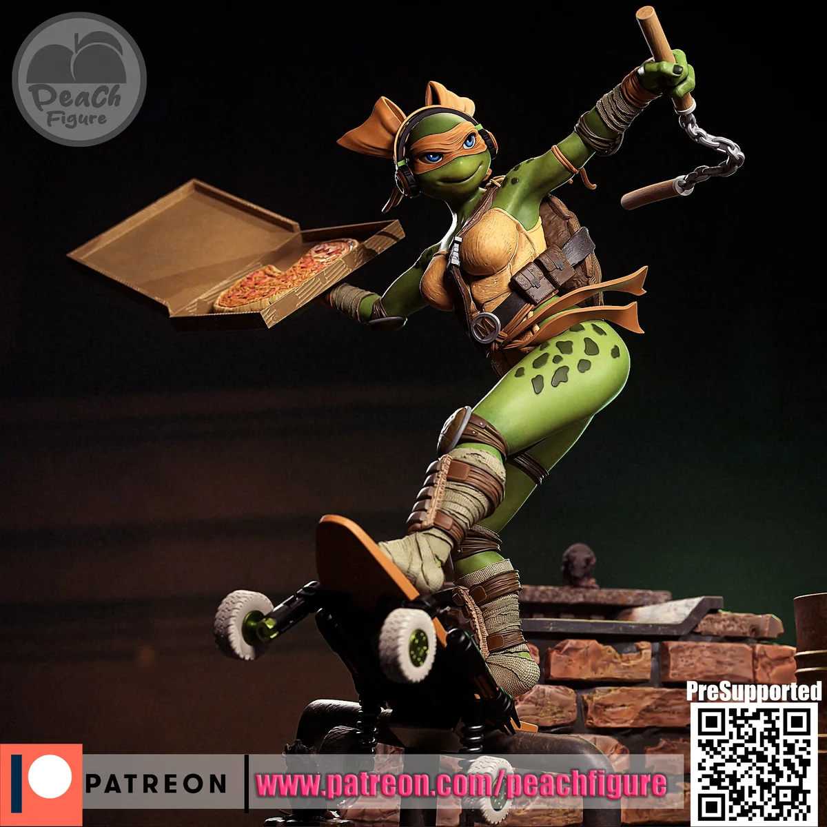 Michelangela | Fan Art | 3D Printed Resin Model Garage Kit | *Un-Painted* | Peach Figure 4