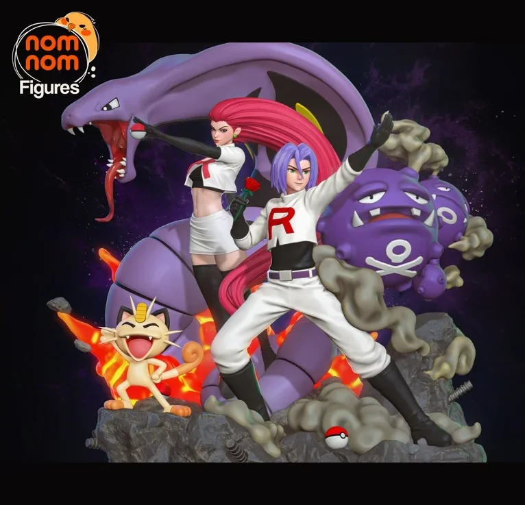 Team Rocket - Jessie + James | Fan Art | 3D Printed Resin Model Garage Kit | *Un-Painted* | Nomnom