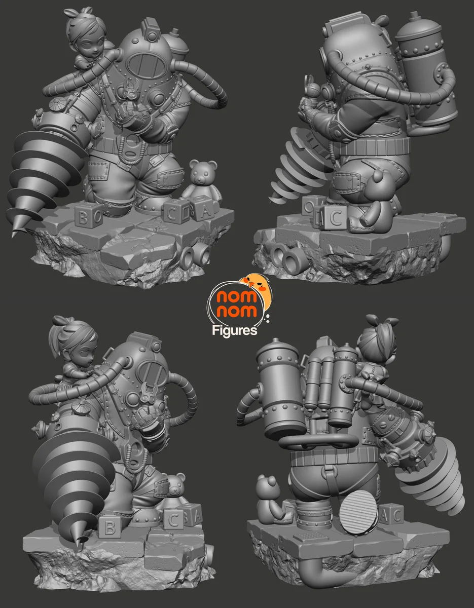 Chibi Big Daddy and Little Sister | Fan Art | 3D Printed Resin Model Garage Kit | *Un-Painted* | Nomnom 11