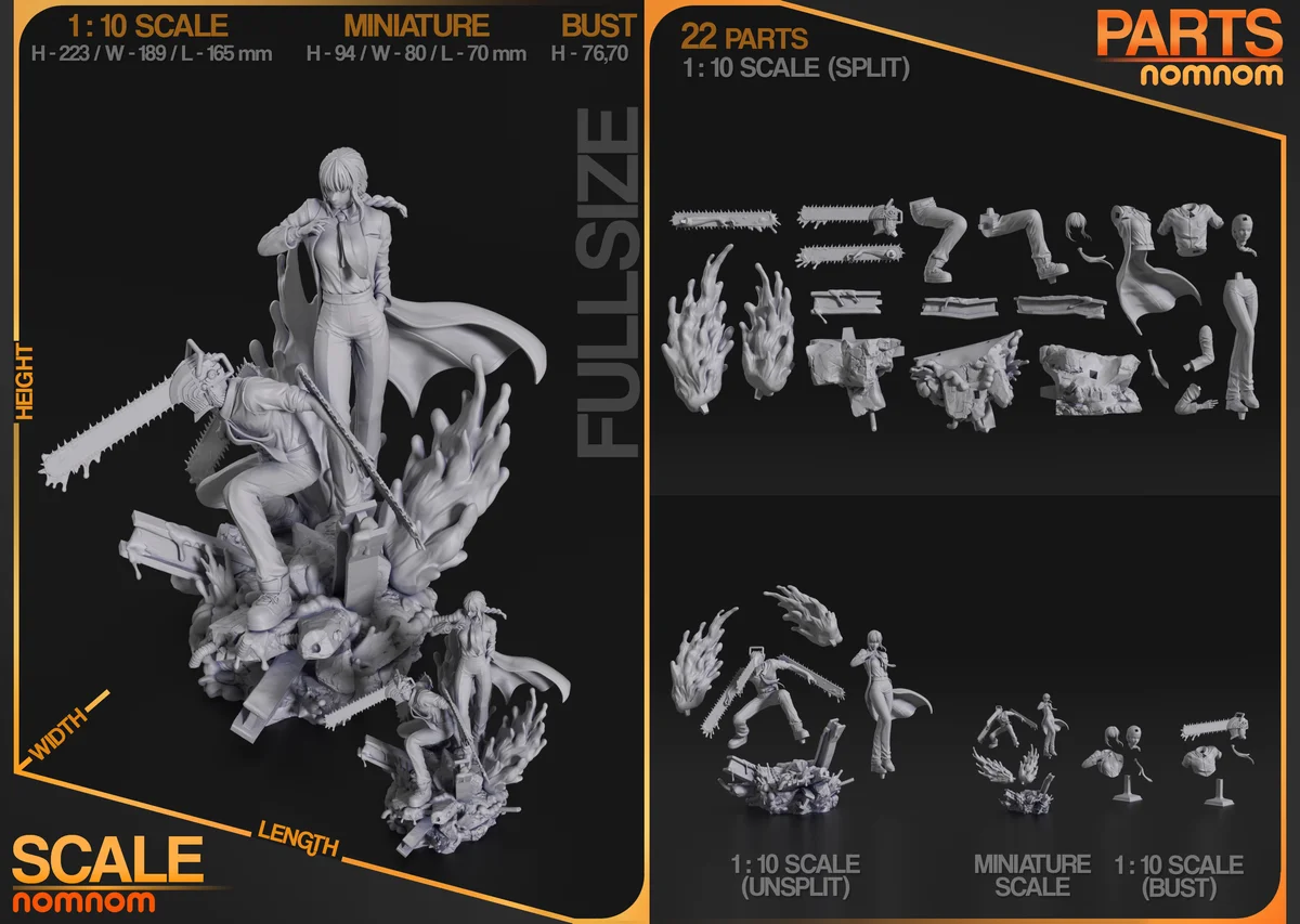 Makima and Denji | Fan Art | 3D Printed Resin Model Garage Kit | *Un-Painted* | Nomnom 3