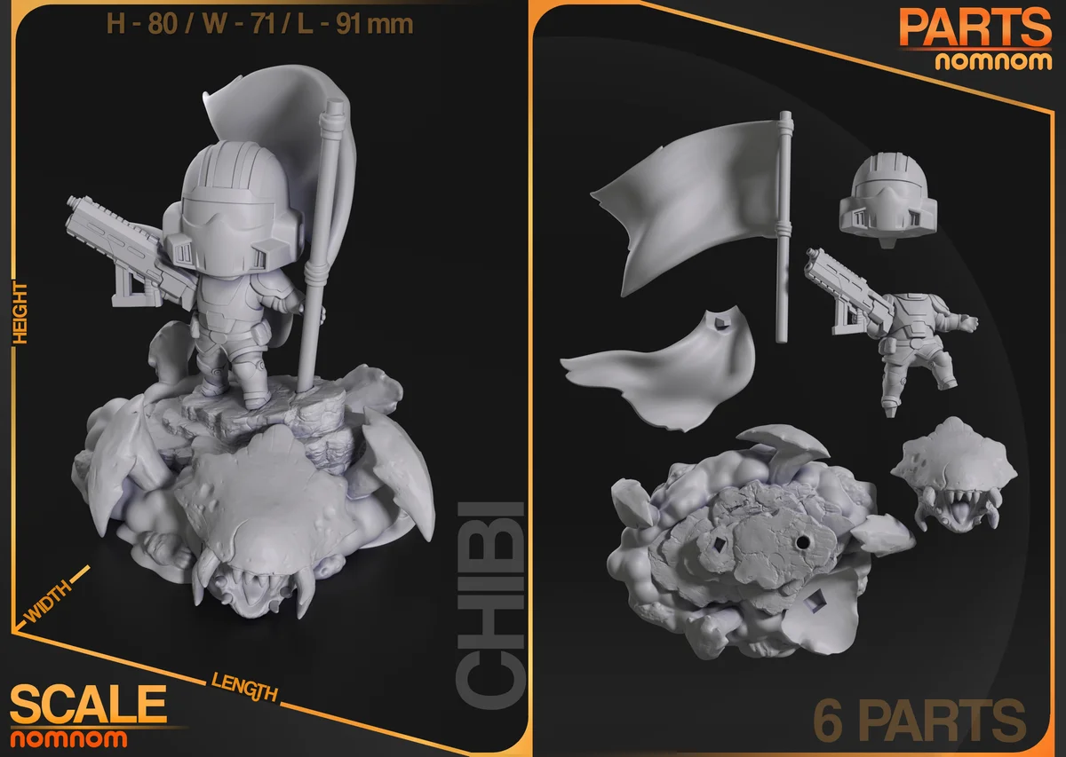 Chibi Helldiver | Fan Art | 3D Printed Resin Model Garage Kit | *Un-Painted* | Nomnom 3