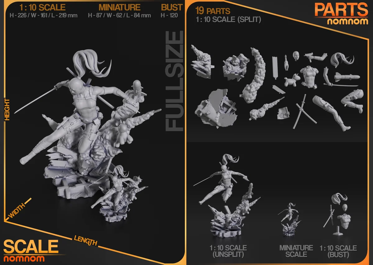 Lady Deadpool | Fan Art | 3D Printed Resin Model Garage Kit | *Un-Painted* | Nomnom 3