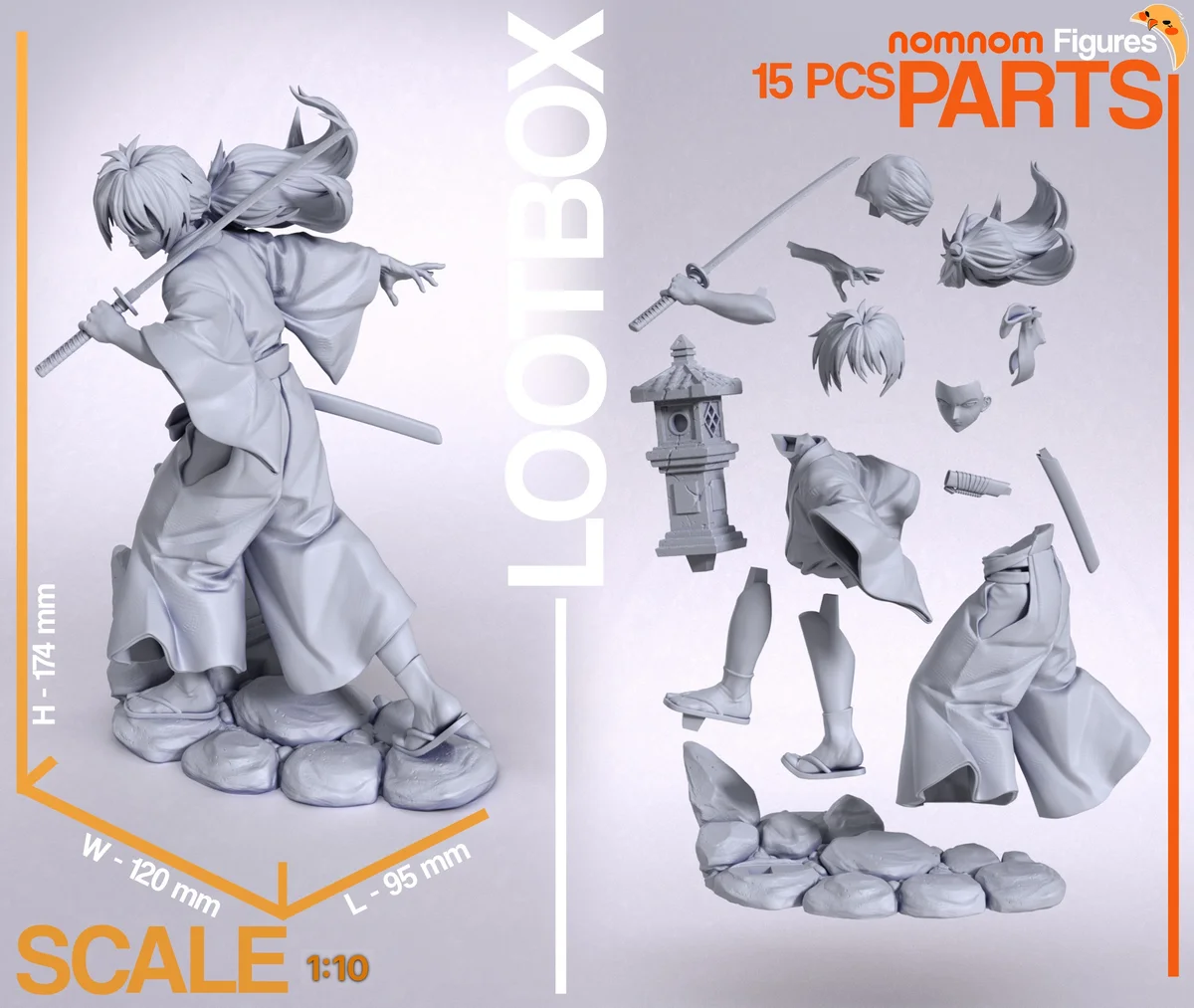 Kenshin | Fan Art | 3D Printed Resin Model Garage Kit | *Un-Painted* | Nomnom 3