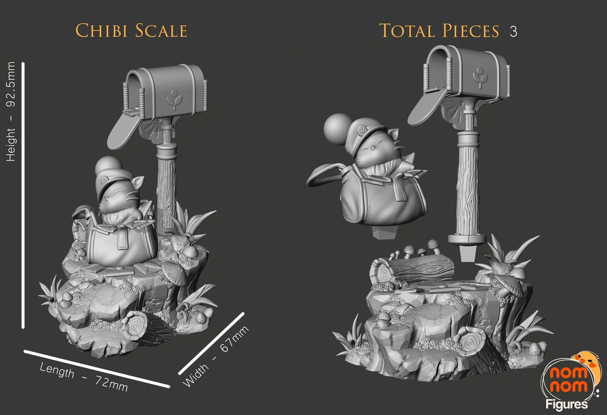 Chibi Mail Moogle | Fan Art | 3D Printed Resin Model Garage Kit | *Un-Painted* | Nomnom 3