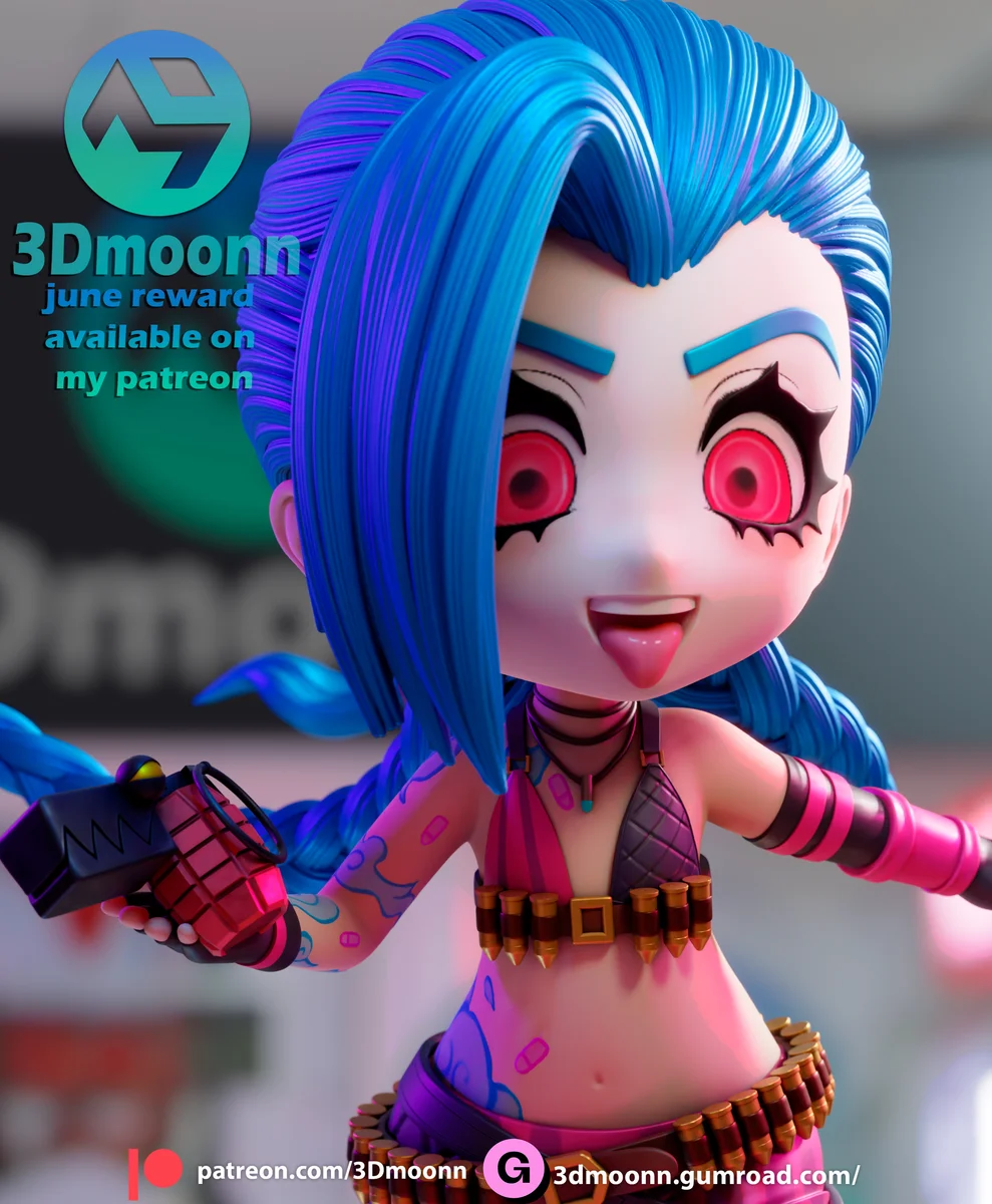 Jinx Chibi | Fan Art | 3D Printed Resin Model Garage Kit | *Un-Painted* | 3DMoonn 6