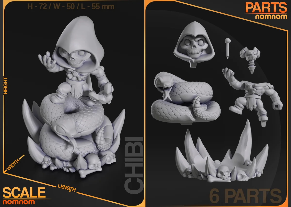Chibi Skeletor | Fan Art | 3D Printed Resin Model Garage Kit | *Un-Painted* | Nomnom 7