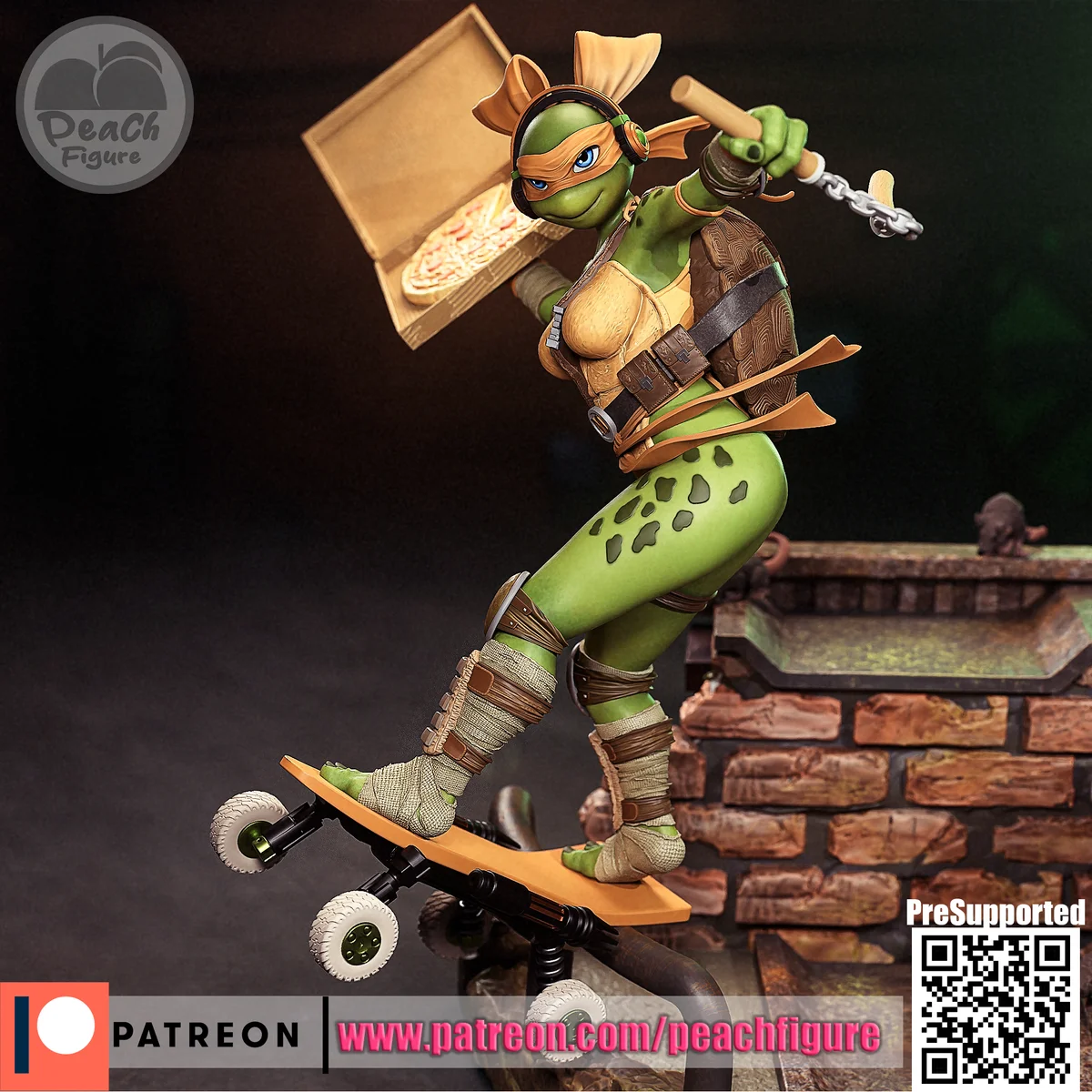 Michelangela | Fan Art | 3D Printed Resin Model Garage Kit | *Un-Painted* | Peach Figure 5