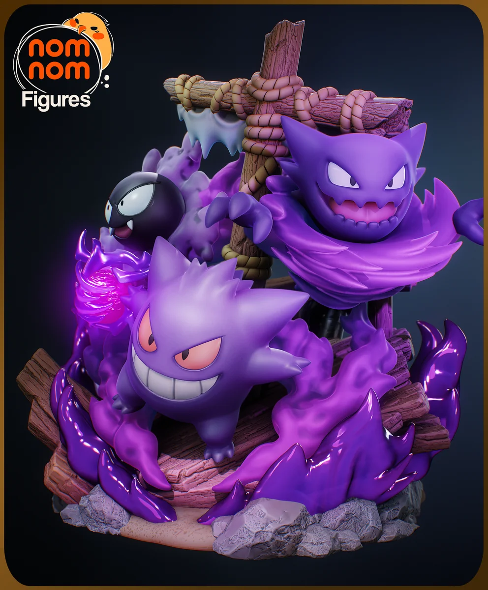Chibi Ghost Pokemon Diorama | Fan Art | 3D Printed Resin Model Garage Kit | *Un-Painted* | Nomnom 3