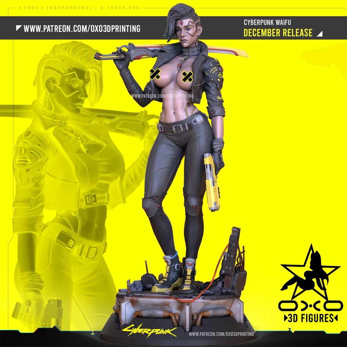 Cyberpunk Waifu | Fan Art | 3D Printed Resin Model Garage Kit | *Un-Painted* | OXO3D 7