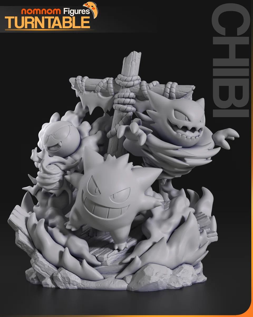Chibi Ghost Pokemon Diorama | Fan Art | 3D Printed Resin Model Garage Kit | *Un-Painted* | Nomnom 9