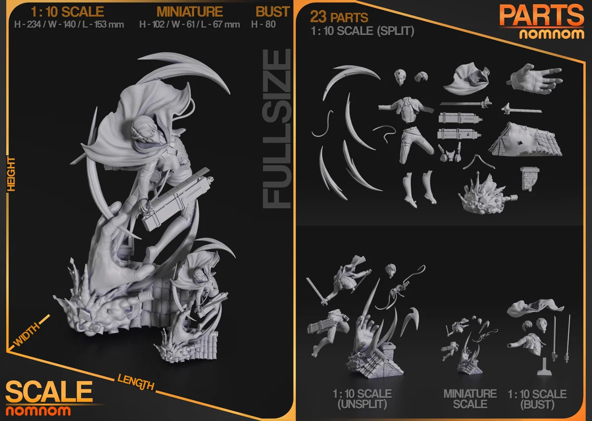 Levi | Fan Art | 3D Printed Resin Model Garage Kit | *Un-Painted* | Nomnom 3