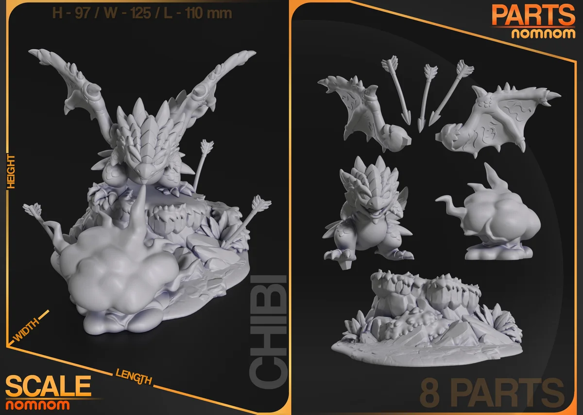 Chibi Rathalos | Fan Art | 3D Printed Resin Model Garage Kit | *Un-Painted* | Nomnom 7
